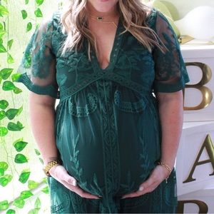 PinkBlush Emerald Green Lace Overlay Maternity Dress